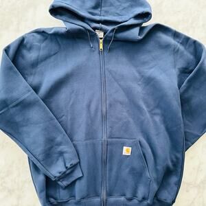 Carhartt Men's Navy Blue Hoodie Zip Sweatshirt XL Cotton Poly Oversized Fit